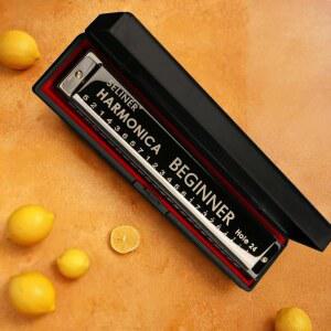 [미국배송] 밀레타바 24홀 하모니카 초보자를 위한 C 트레몰로 하모니카의 열쇠 하드 케이스와 천을 사용한 퍼포먼스 대회 마우스 오르간(블랙)