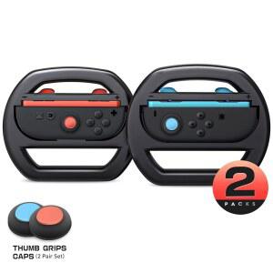 [미국배송] 닌텐도 스위치 2 조이콘 2025용 I-BLASON 스티어링 휠 컨트롤러 마리오 카트 8 디럭스 로커 캡헤드 2팩 블랙용 레이싱 휠 게임 액세서리