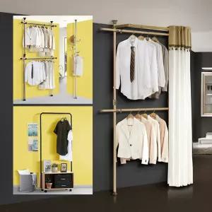 철제 파이프 옷걸이행거 벽행거 2단 선반 스탠드형 옷장