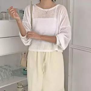 브이넥니트 료라마 루즈핏 여성반팔니트 긴팔 노 (WFK483T)