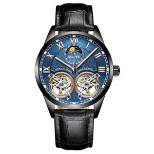 B BINGER AILANG 남성용 스켈레톤 시계 듀얼 밸런스 휠 블랙 블루