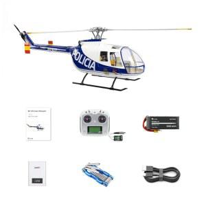 플라이윙 BO-105 스케일 포 블레이드 메탈 로터 및 10CH 송신기 - 성인 초보자를 위한 원격 제어 헬리콥터, GPS 3D 모드 야외 RC 헬리콥터 RTF 470 클래스 블루 화이트 BO105-RTF-BW