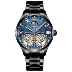 B BINGER AILANG 남성용 스켈레톤 시계 듀얼 밸런스 휠 블랙 블루-B