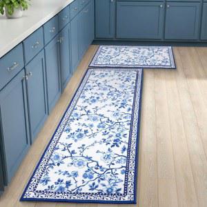 드라이다이어트 2종 블루 앤 화이트 치누아제리 주방 매트 플로럴 러그 세척 가능 귀여운 에스테틱 소프트 미끄럼 방지 파티 시즌 홈 입구 장식