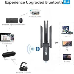 1300Mbps WiFi 네트워크 카드 2.4G/5Ghz Bluetooth 5.4 동글 AX1300 USB 4 안테나 무선 수신기 PC/노트북