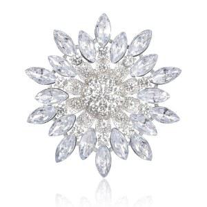 여성용 엠바이요 실버 브로치 핀, 드레스 수트 스카프용 우아한 플로럴 라인스톤 크리스탈 핀 스카프 주얼리 선물 결혼식