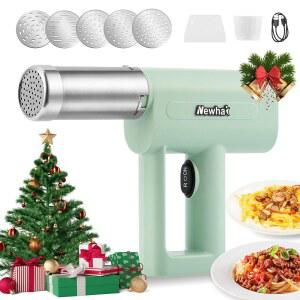 뉴하이 휴대용 파스타 메이커 5-in-1 무선 머신, 쉐이핑 디스크 전기 면 메이커로 홈메이드 스파게티 라면 제공