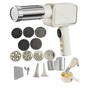 전기 파스타 기계, 가정용 휴대용 무선 국수 기계. 9가지 종류의 몰드와 2가지 관장 충전 노즐이 있는 홈메이드 기계