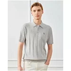 [90사이즈 특가] [헤지스] HAZZYS 남성 그레이 케이블 반팔 카라 니트 HZSW3B553G1