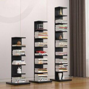 ㄱ자책장 회전책꽂이 코너 흰색 5단 틈새책장 세우는 세로형 철재 북카트 히코리 철제책장