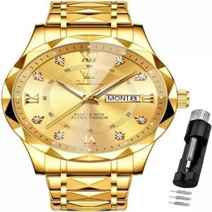 남성 럭셔리 다이아몬드 캐주얼 대형 다이얼 시계 스테인리스 스틸 방수 비즈니스 원피스 아날로그 야광