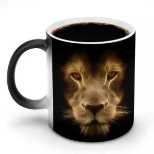 남성 손잡이 네온 라이온 페이스 매직 컬러 체인지 머그 열 감지 커피잔