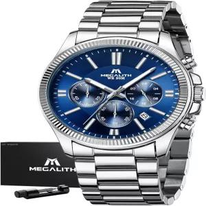 메가리스 실버 남성 손목시계 방수 크로노그래프 시계 - 비즈니스 캐주얼 럭셔리 원피스 스테인리스 스틸