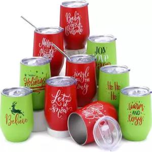 의이판 크리스마스 텀블러 20팩 선물 12온스 재미있는 스테인리스 스틸 커피 머그잔 세트 단열 여행 컵