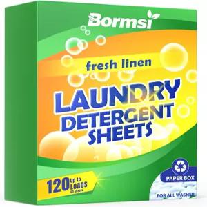 BORMSI 세탁 세제 시트 신선한 향 120 플라스틱 용기 없음 여행용 비누 60매