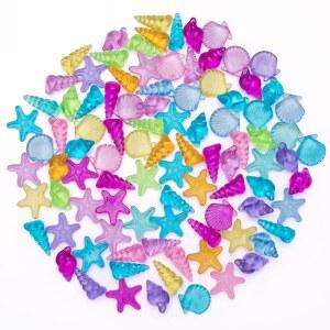 SPRMUD 컬러풀 플라스틱 바다 껍질/고치/스타피쉬, 해변 휴가용 장난감/수영장 다이빙/보물 사냥/파티 애호/파티 장식 학습 상품(바다 껍질)