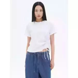 에잇세컨즈 8seconds 소재믹스 셔링 반소매 티셔츠 화이트