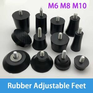 2-20개 고무 조절식 발 패드 M6 M8 M10 나사 포함 테이블 의자 블랙 레벨링 가구 다리 충격 방지 보호