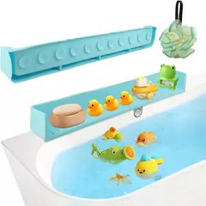 욕조용 욕조 스플래시 가드 실리콘 물 장난감 홀더가 목욕 시간을 위한 선반 놀이 욕실에서 물이 새는 것을