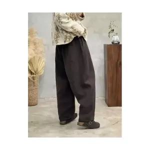 여성 러블리 바지 배기핏 가을겨울 빈티지 우로 린넨 누빔 배기 면 밴딩 솔리드 다올4