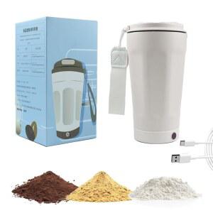 [미국배송] USB 충전식 셀프 교반 커피 컵 자기 혼합 기능이 있는 스테인리스 스틸 여행용 머그컵 12온스 카페 투 고 커피 우유 및 뜨거운 음료용 텀블러 손잡이와 스파우트 뚜껑 화이트