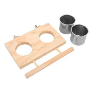 앵무새 먹이컵 스탠드  스테인리스 스틸 그릇과 나무 지지대 포함  새장용 워터과 음식 용기  설치가  피더