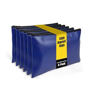 [미국배송] 더 나은 사무용품 6팩 지퍼가 달린 보안 은행 입금 가방 가죽 현금 동전 유틸리티 파우치 파란색 6봉지