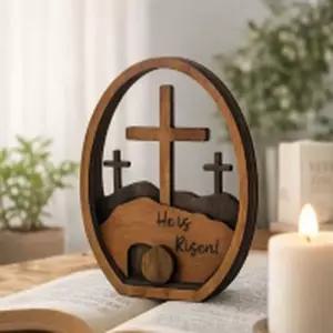 부활절 우드 십자가 장식 He Is Risen 원목 인테리어 오브제 기독교 소품 데코 교회 선물 HEISRISEN 헤이즈