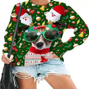 빌러브 어글리 크리스마스 스웨트셔츠 여성 메리 풀오버 웃긴 동물 그래픽 탑 인과관계 후드티