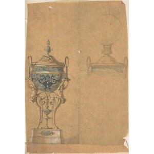 역사적인 픽토릭 아트 프린트: 영국, 19세기 - 금속 뚜껑이 있는 다리에 지지된 석기 그릇: 빈티지 벽 장식: 08인치 x 12인치