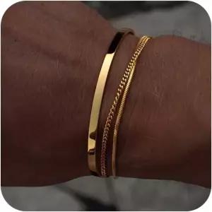 남성 페즈고트 방수 팔찌 세트 - 925 스털링 실버/14k 골드 도금 스택 뱀 쿠바 링크 체인 커프 주얼리 선물