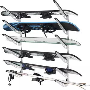 JUSTOP 스노보드 벽걸이 스키용 조절식 보관대 서핑보드 웨이크보드 디스플레이 화이트/블랙