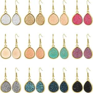 히카러 12쌍 가짜 드루지 드롭 귀걸이 크리스탈 펜던트 당글 멀티컬러 스테인리스 스틸 여성 크리스마스