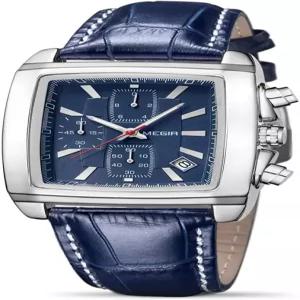 스포츠 업무 스타일리시한 가죽 스트랩 MEGIR 남성 비즈니스 아날로그 크로노그래프 야광 직사각 쿼츠 시계