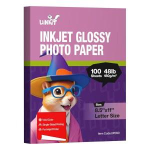 Uinkit 8.5x11 48파운드 180Gsm 100매 잉크젯 인화지 광택 전문가용 편지 사이즈 850만 즉시 건조, 모든 프린터에 적합