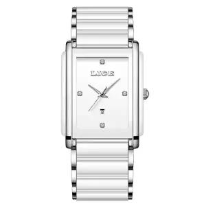 Lige LIGE 여성 쿼츠 시계 [세금포함] [정품] 스퀘어 손목시계 세라믹 우아 다이아몬드 Girls [정품]es 패