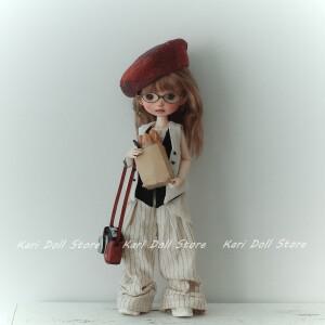 몽테조이 카리 인형 옷과 치마 랜다즈 란두도 컬러 블록 조끼 세트가 된 일본식 릴렉스 스트라이프 팬츠