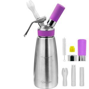 전문가용 휘핑 크림 디스펜서 스테인리스 스틸 500ml 용기에 장식 노즐 3개와 클리닝 브러시 요리용 메이커 휘퍼 3개 포함