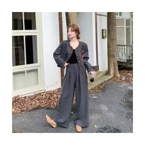 엘럽 여자 정장세트 가을 겨울 모직 반코트+와이드 바지 세트 원템4