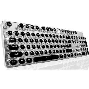 [미국배송] EWEADN TK950 타자기 키보드 무선 기계식 키보드 104 키 에스테틱 화이트 백라이트 안티 고스팅 블루 스위치 블루투스 / 2.4GHZ 유선 귀여운 키보드-블랙