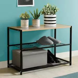 우드블랙 철제 신발 정리대 3단 낮은 신발장 다이 사무실 구두 진열대 실내