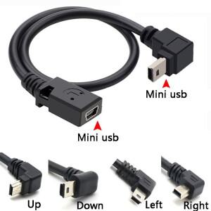미니 소형 USB 케이블 5Pin 남성 플러그-여성 잭 확장 데이터 어댑터 리드 직각 90도 코드 25cm