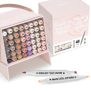 Arrtx OROS 48 스킨 톤 알코올 마커 더블 팁 브러시 및 치즐 스케치 색칠 그림 초상화