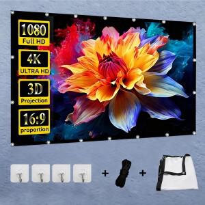 XIAOHUI  흰색 그리드 안티 라이트 스크린 휴대용 프로젝터 60-180인치 홈 오피스 16:9 비율