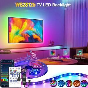 WS2812B TV LED 백라이트 DC5V USB 스마트 호환 RGBIC 스트립 블루투스 앱 음악 동기화 리모컨 홈 룸 데코