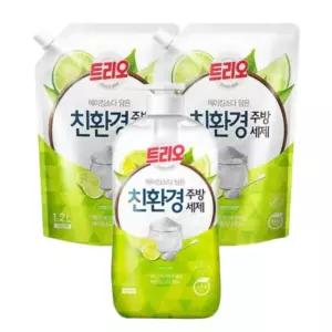 애경 트리오 베이킹소다 담은 친환경 주방세제 라임향 용기 680ml 1개 X 리필 1.2L 2개
