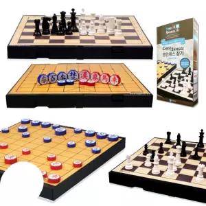 명인 휴대용 체스 장기 게임판 보드게임 접이식 양면 게임판 보관가방 (중형) M-259