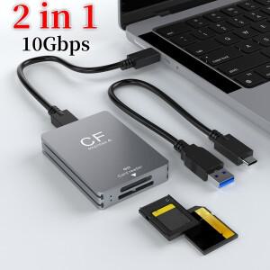 2in 1 CFexpress 타입 A SD 카드 리더 어댑터 듀얼 슬롯 USB C to C/A 케이블 포함 SLR용