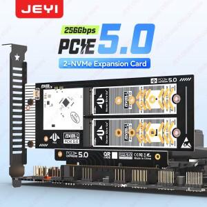 JEYI 지원 RAID PCIe 5.0 듀얼 M.2 NVMe 어댑터 (256Gbps) - 카드는 2280/2260/2242/2230 SSD용 X8/X16 슬