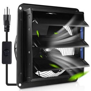 10인치 셔터 배기 팬, 탈부착 가능한 스틸 메시가 있는 고 CFM 벽걸이 환기 차고용 조용한 다락방, 창고, 치킨 쿱, 지하 블랙